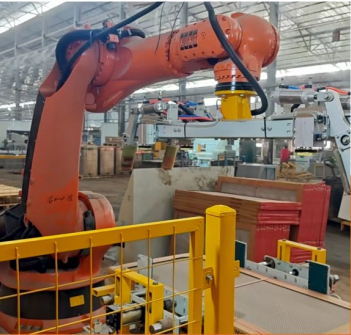 Retrofit robot palletizing stone slabs in a yard operation